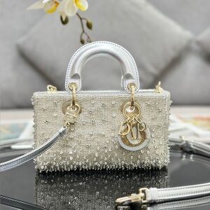 Lady Dior Mini Bag in Silver Beaded Crystal